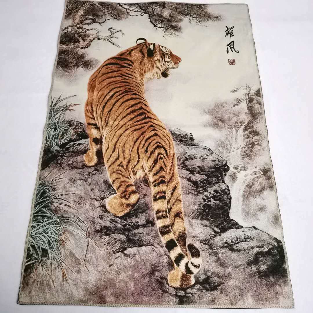 36"in Chinese Cloth Silk 12 Zodiac Animal Tiger Painting Home Decoration