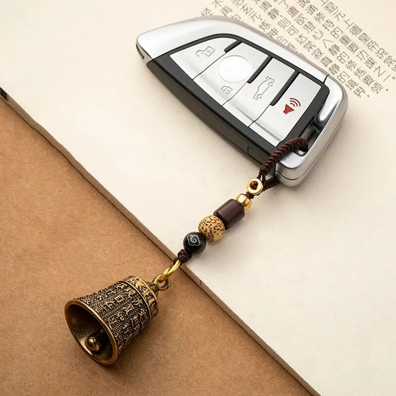 Pure Brass Bell Car Key Chain Pendant Engraved Buddhist Scripture Sutra