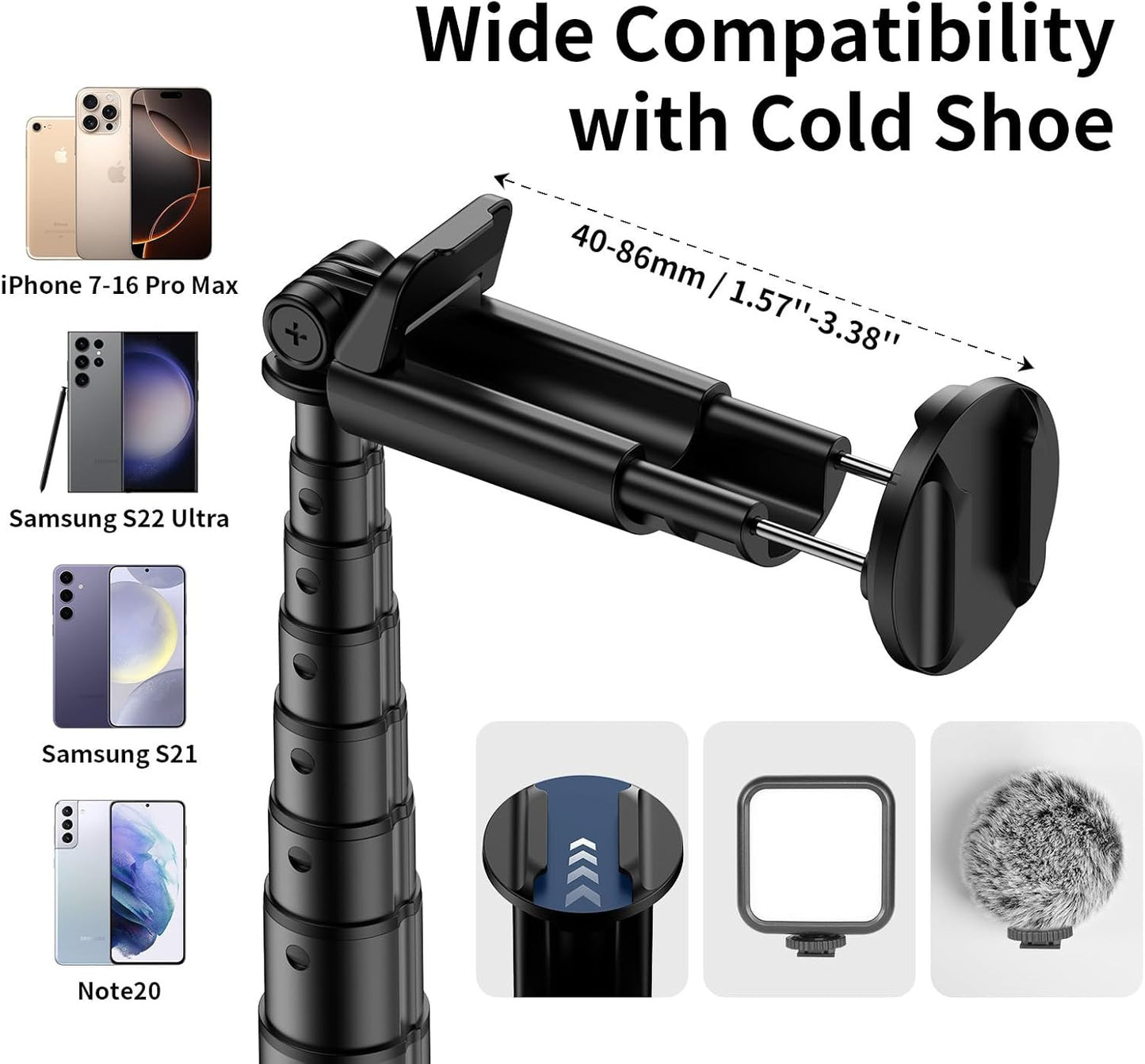 67'' Automatic Phone Tripod, Auto-Open Selfie Stick for Iphone with Remote, 360°