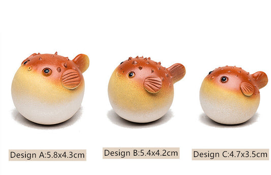 1pc Purple Clay Tea Pet Handmade Pufferfish Statue Ornaments Sculpture Crafts