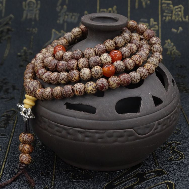 7mm Tibetan Buddhism 108 Gold-line Bodhi Mala Prayer Beads Necklace