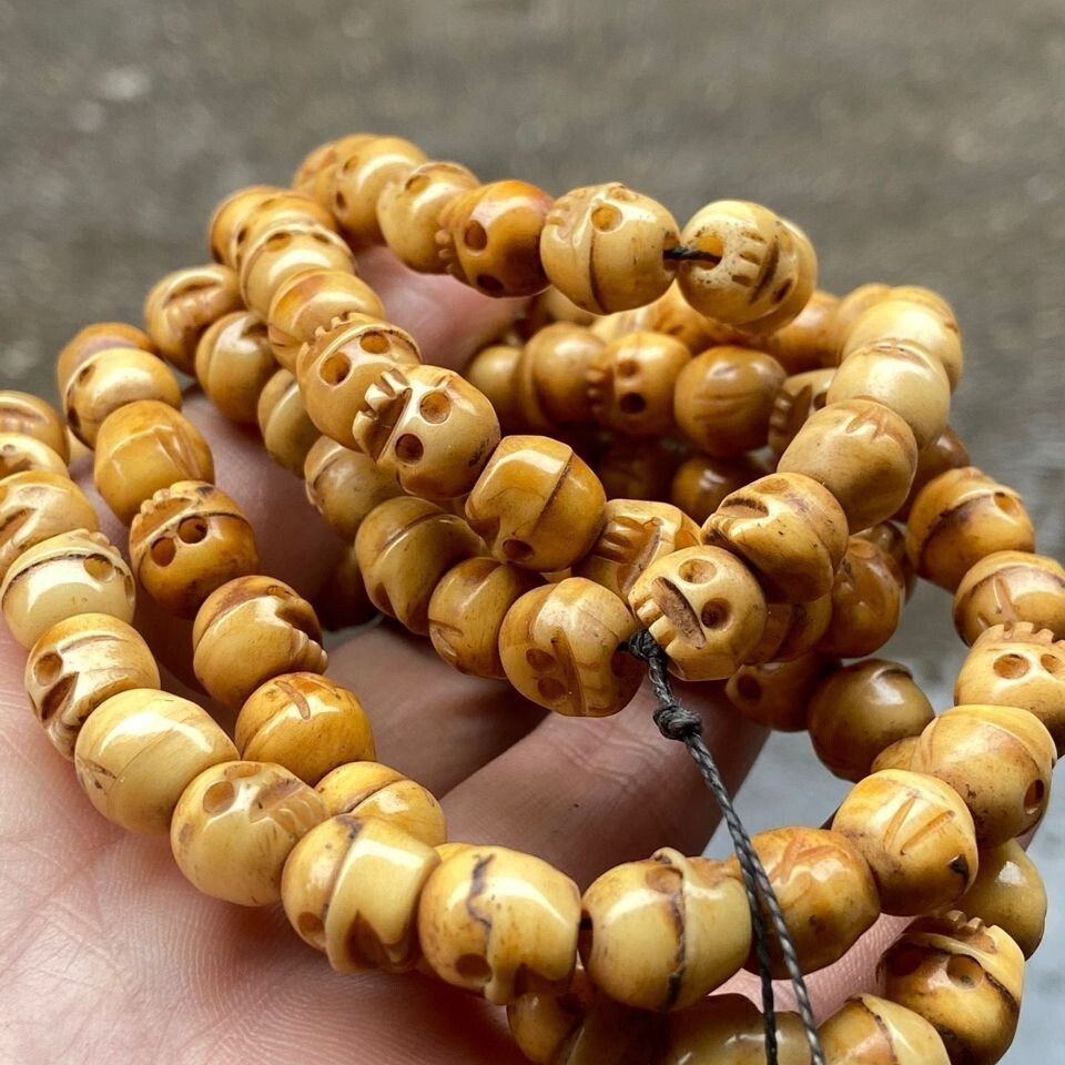 108 Bead Old Tibetan YakBone Skull Meditation Prayer Mala Buddhism Necklace