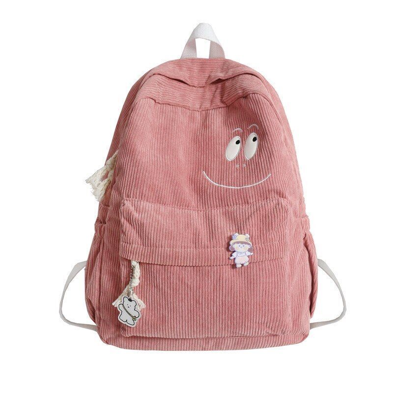 Corduroy Laptop College Backpack Green Cute School Bag Traveling 31*11*39CM Pink