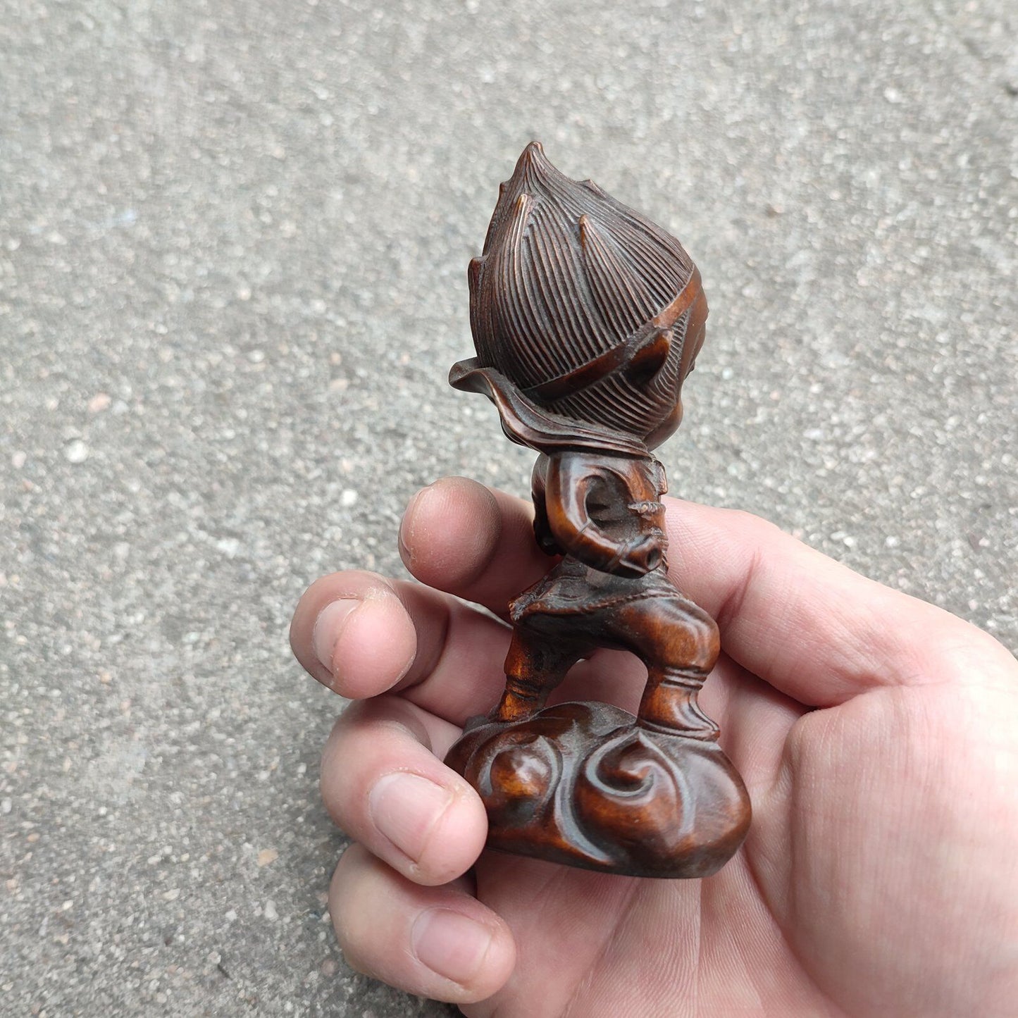 Vintage Art Chinese Wooden Statue Lovely Woodwork Cute Monkey King Carved Gift