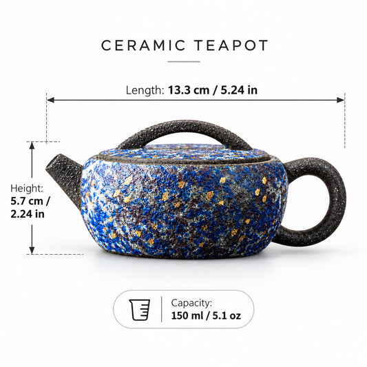 Handmade Ceramic Teapot Mineral Glaze Gold Accent Gongfu Tea Pot 150ml