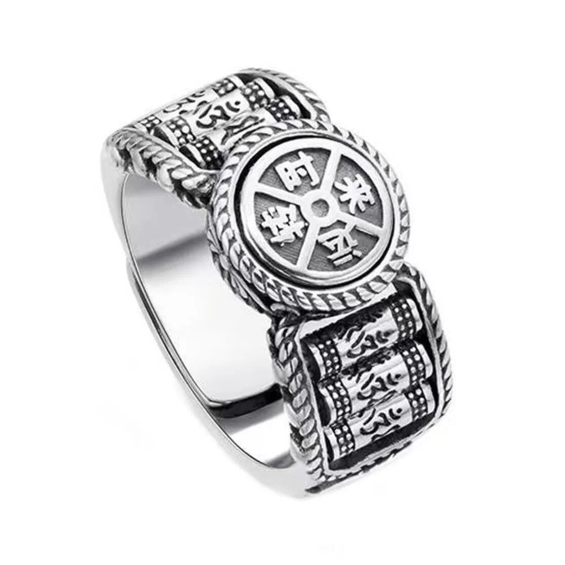 Tibetan Buddhist Men's Antistress Rotating Finger Large Mantra Ring Spinner