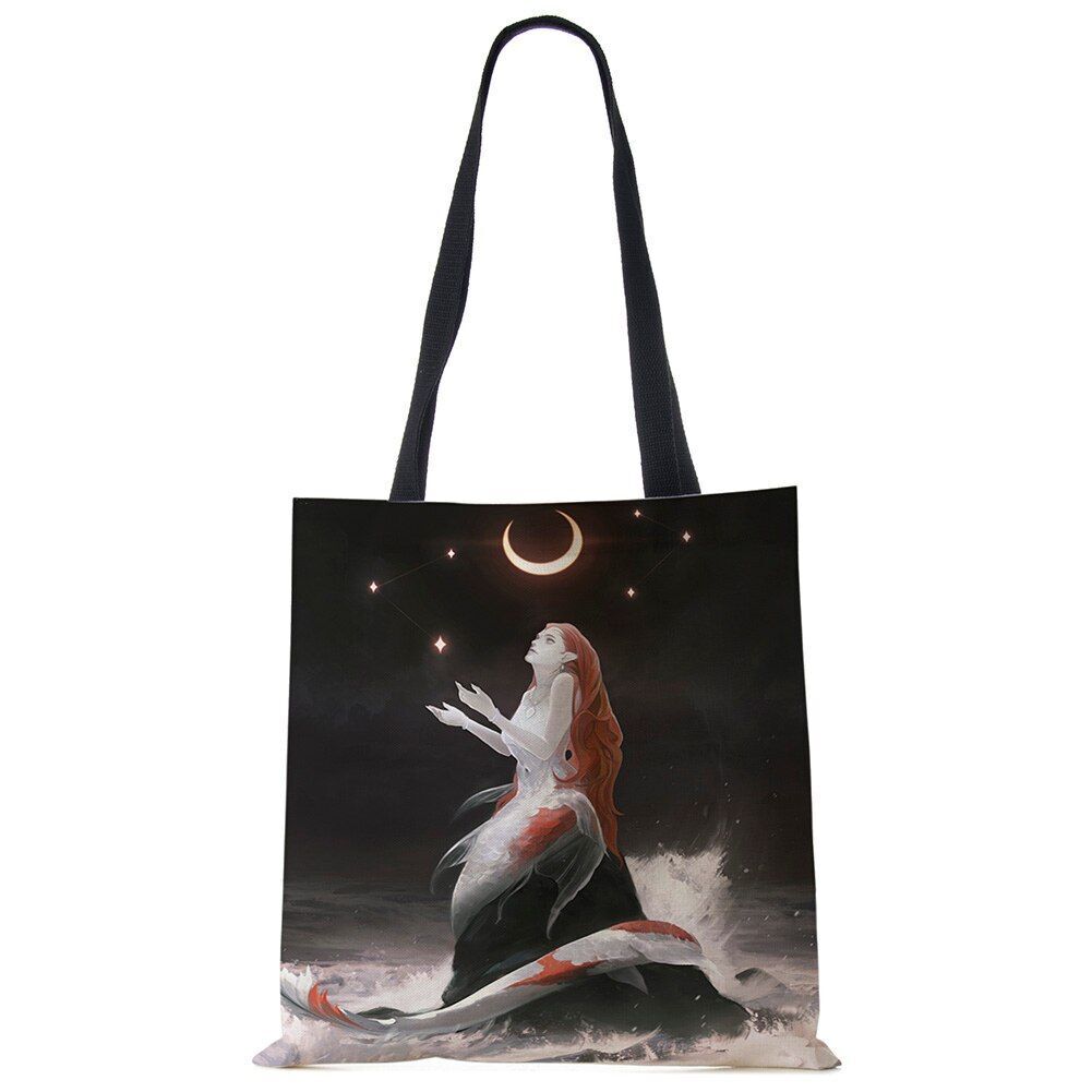 Mermaid Print Shoulder Bag Women Shopping Reusable Bags Large Travel Beach Bags