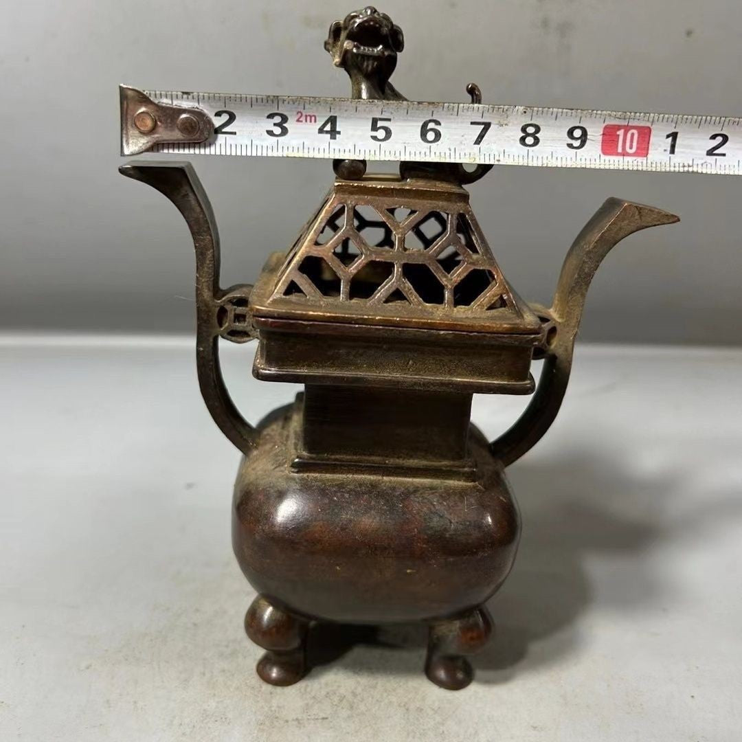 Vintage Hollow Incense Burner Antique Bronze Dog Top Censer Zen Desktop Ornament