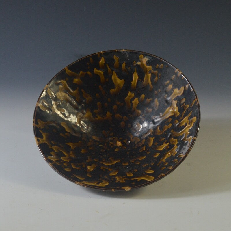 6.1" Chinese Song Porcelain Jizhou Kiln Black Glaze Tigroid Masses Douli Bowl