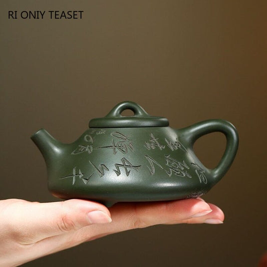 4.92"in Yixing Purple Clay Teapot Master Handmade Scoop Stone Tea Pot Zisha