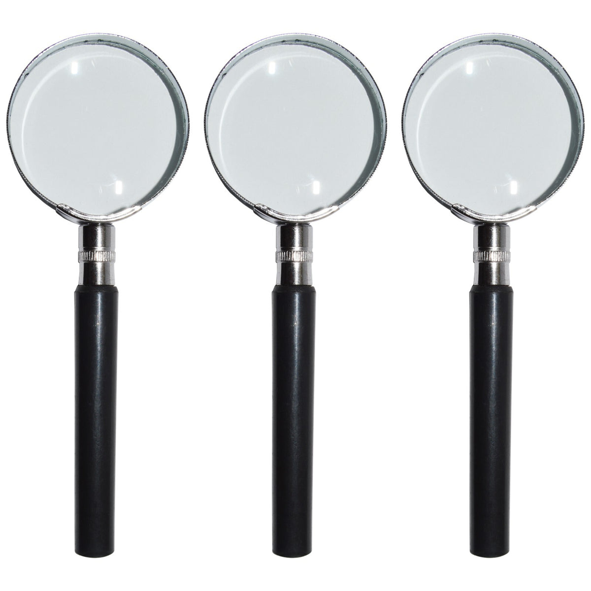 3 Pack Magnifying Glass 3X Magnification, 2-inch Diameter with Chrome Rim
