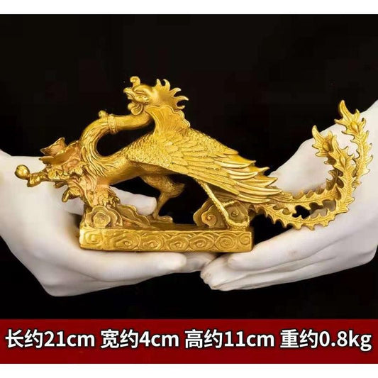 12" Brass Chinese Phoenix Statue Amulet Sculpture Feng Shui New Year Home Decor