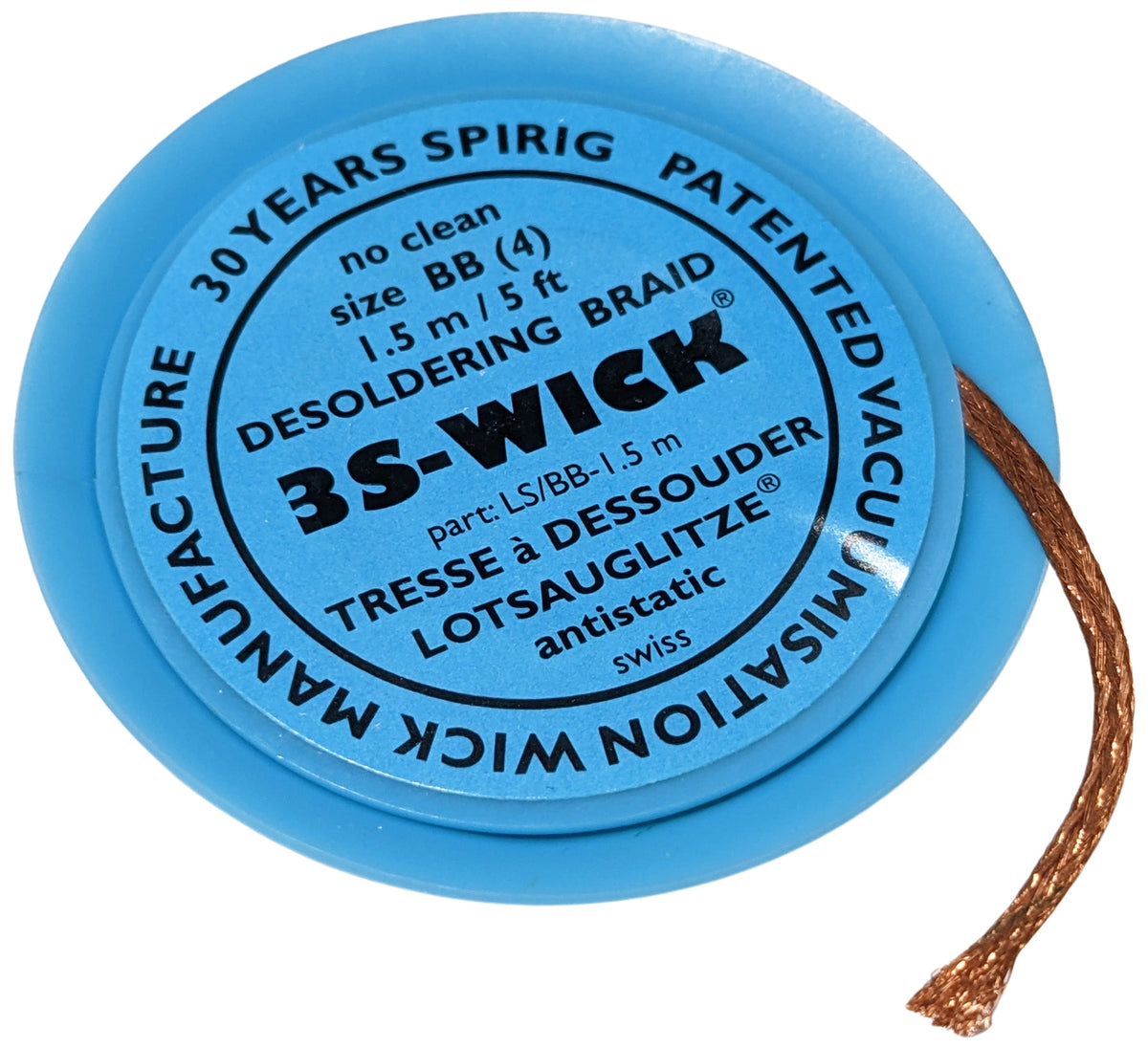 Desoldering Wick, 0.10" Width, 5 Foot Spool, RoHS Compliant (BB / blue)