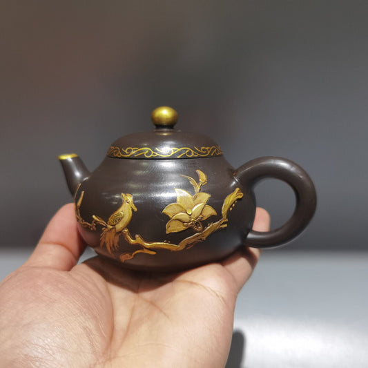 Chinese Yixing Zisha Clay Handmade Exquisite Teapot(描金玉乳壶 低款:顾景舟)