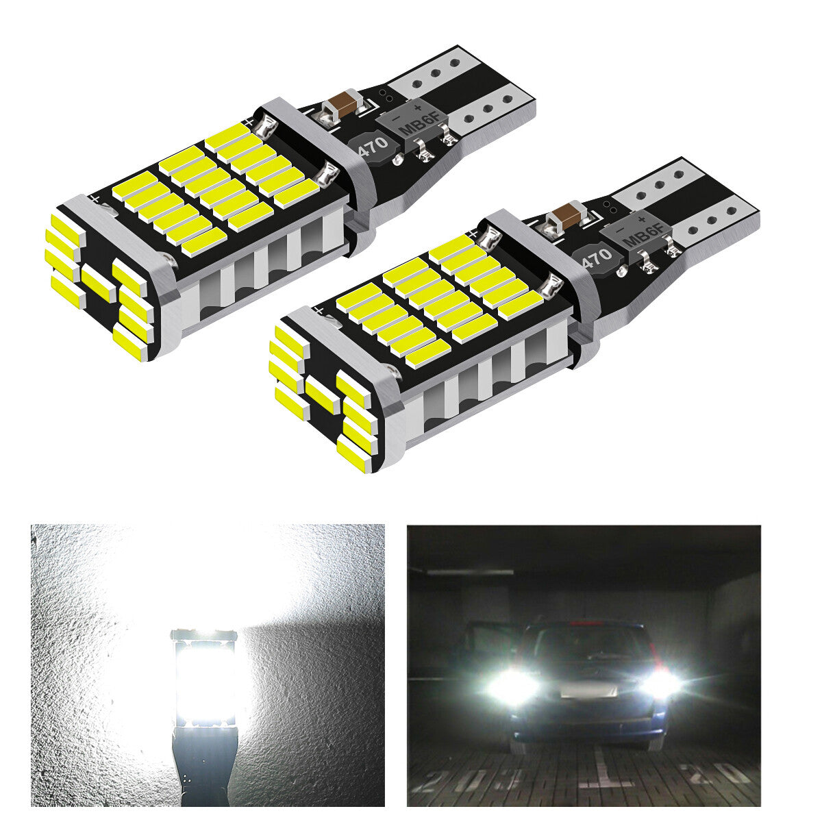 T15 921 912 LED Reverse Backup Light Bulbs W16W 916 6000K Super Bright White