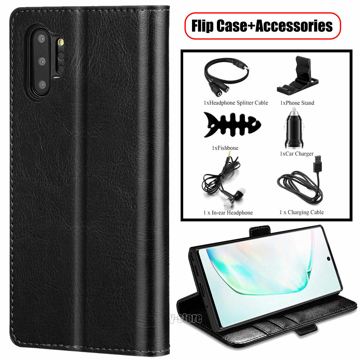 For Samsung Galaxy Note 10+ Case Leather Tpu Wallet Flip Stand Cover Accessories