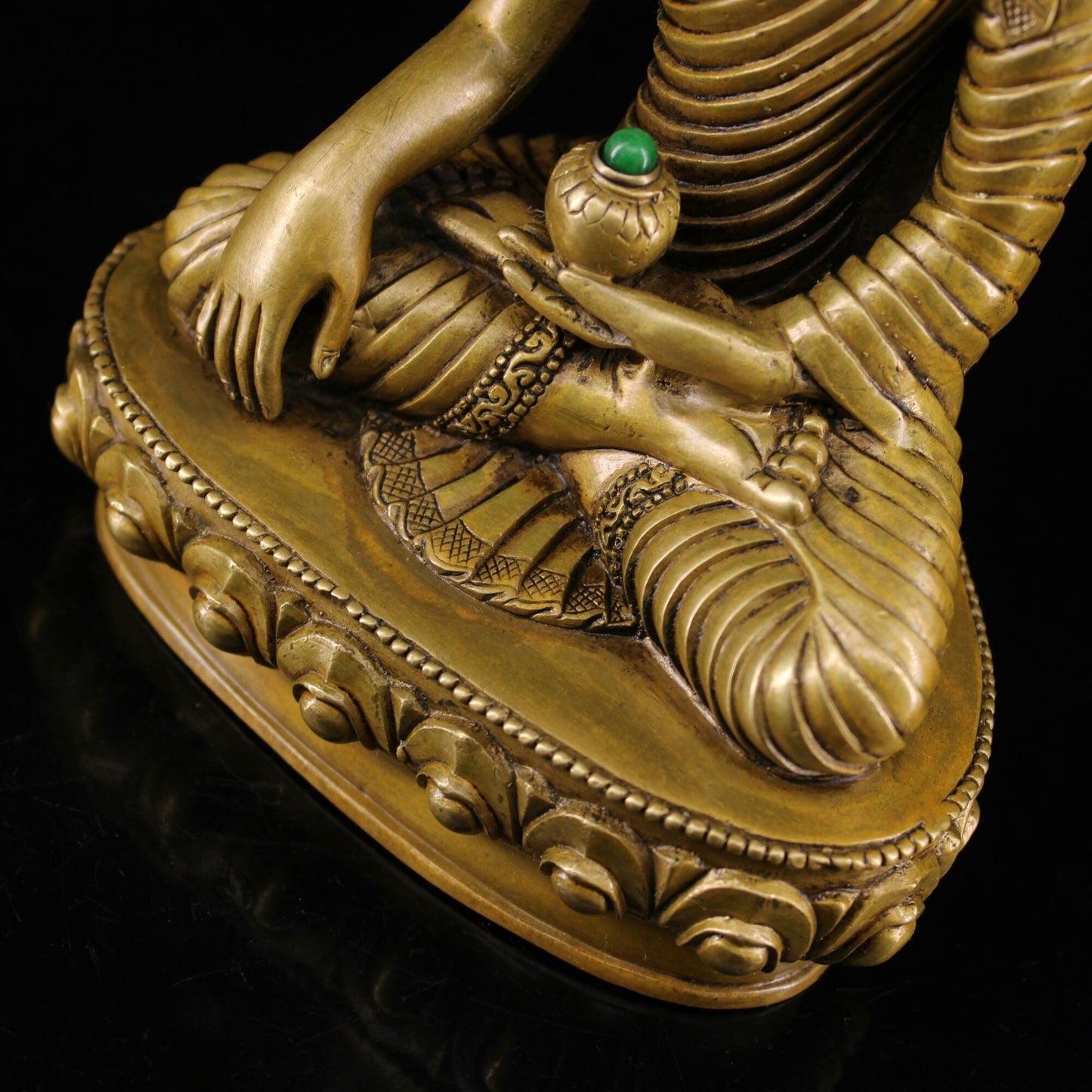 7.5" Buddhism Sakyamuni Buddha Statue Collect Chinese Brass Inlay Gem