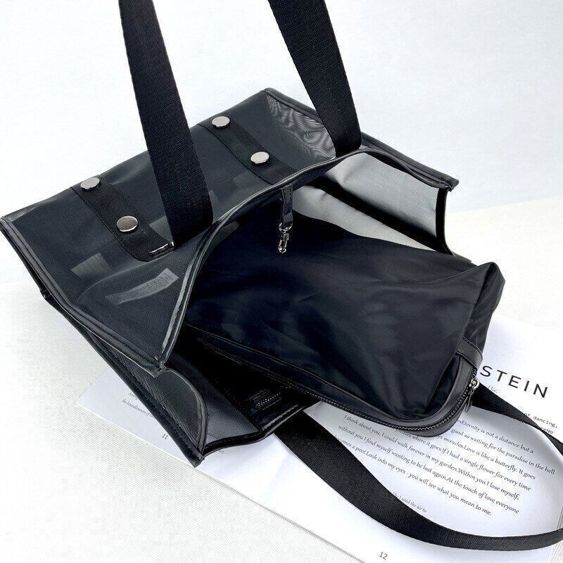 Mesh Tote Women Handbag Rivet Black Shopper Bag Shoulder Bag Bags Women