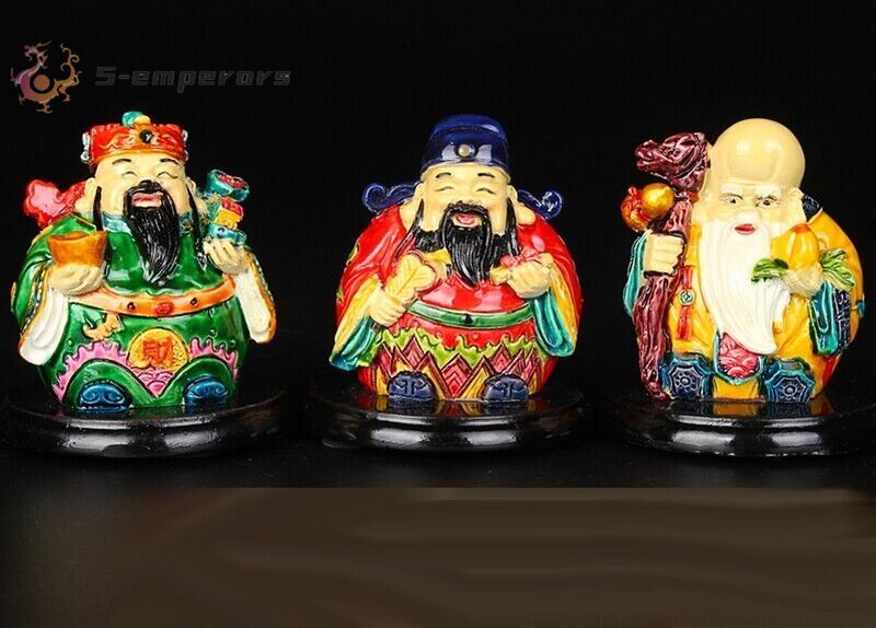 Chinese Feng Shui Ceramic Three Deitie Fuk Luk Sau Statue Decor