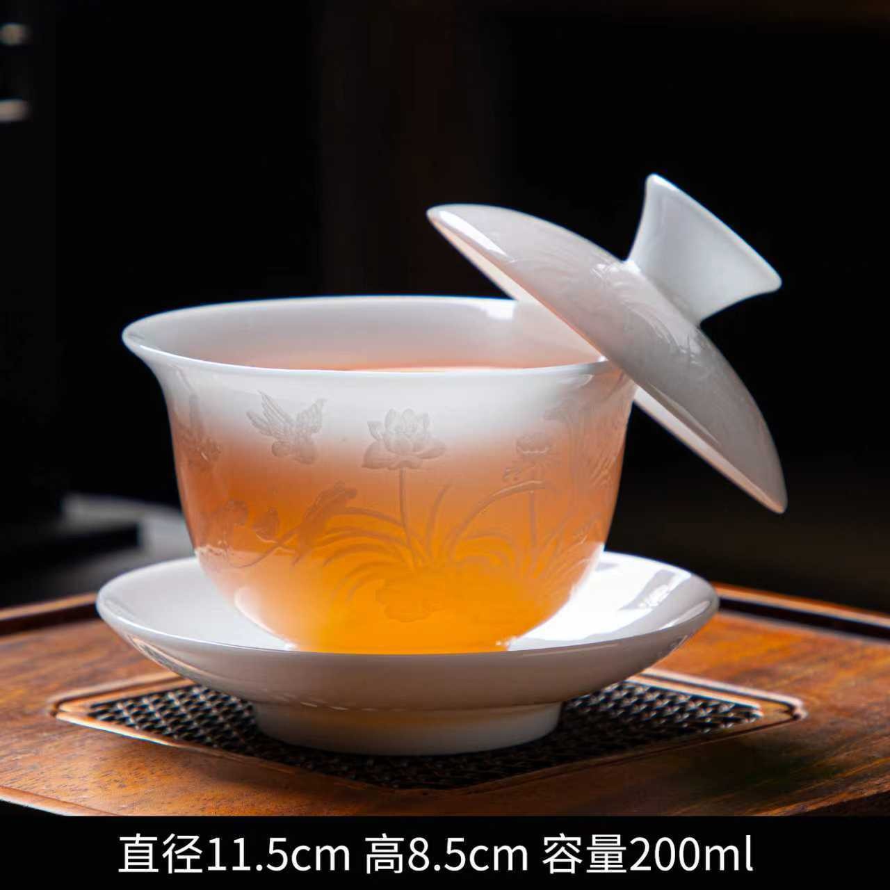 Thin Tire White Ceramic Tea Bowl Dehua Ice Jade Ceramic Tea Cup Ceramic Tea Set
