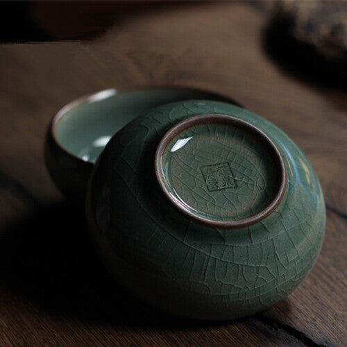 longquan porcelain tea cup crackle glaze brother kiln serving cup double fish