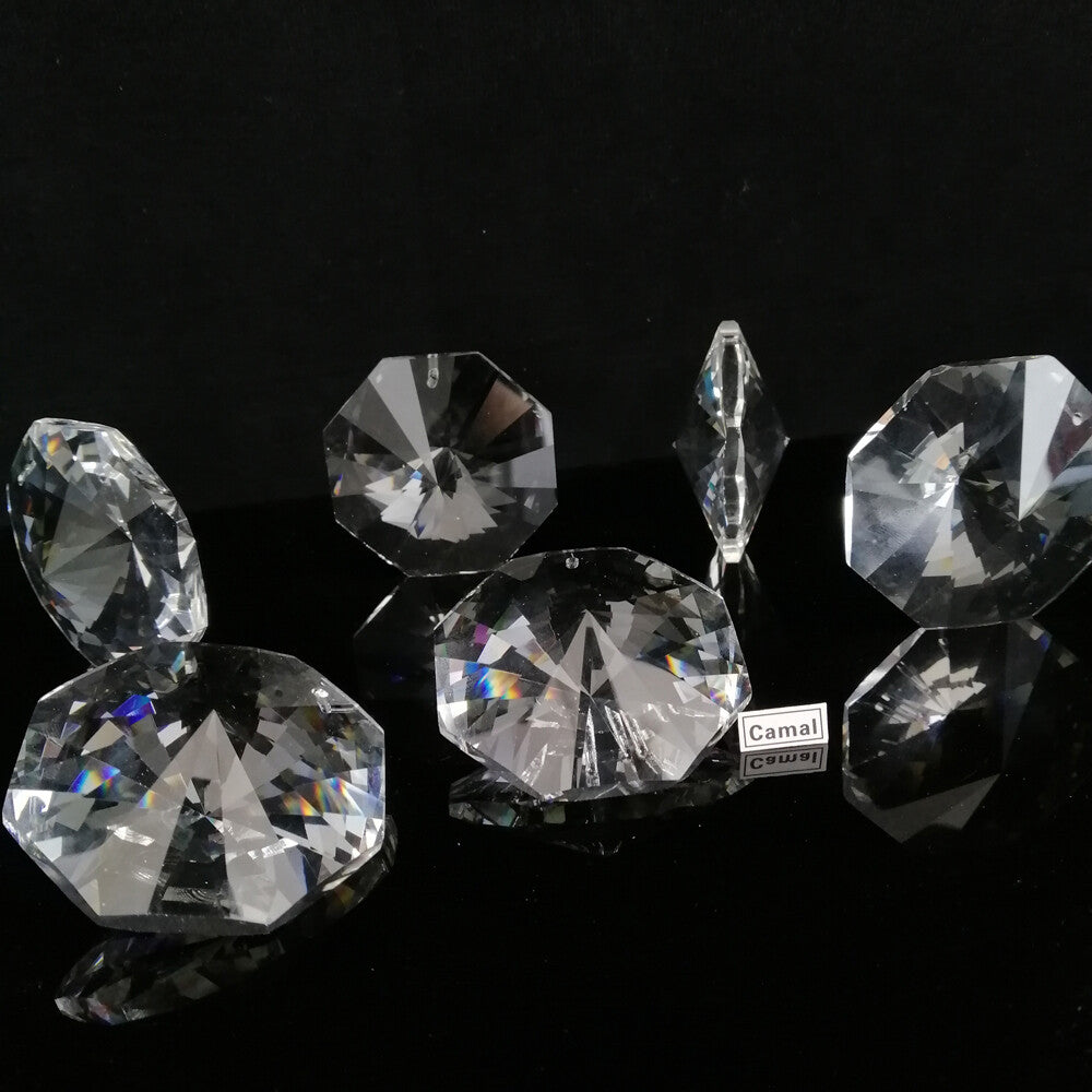 5Pcs 50mm Hanging Pendant Octagon Bead Crystal Chandelier Glass Suncatcher Prism