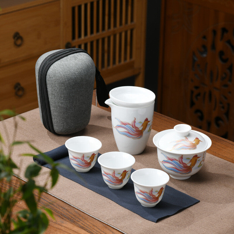 Travel Tea Set With Portable Bag Porcelain Gaiwan Matching Tea Cups On Sales New