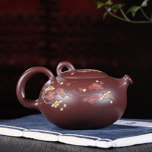 Yixing Purple Clay Handmade Teapot 300ml Spring plum painting Gongfu Tea Infuser