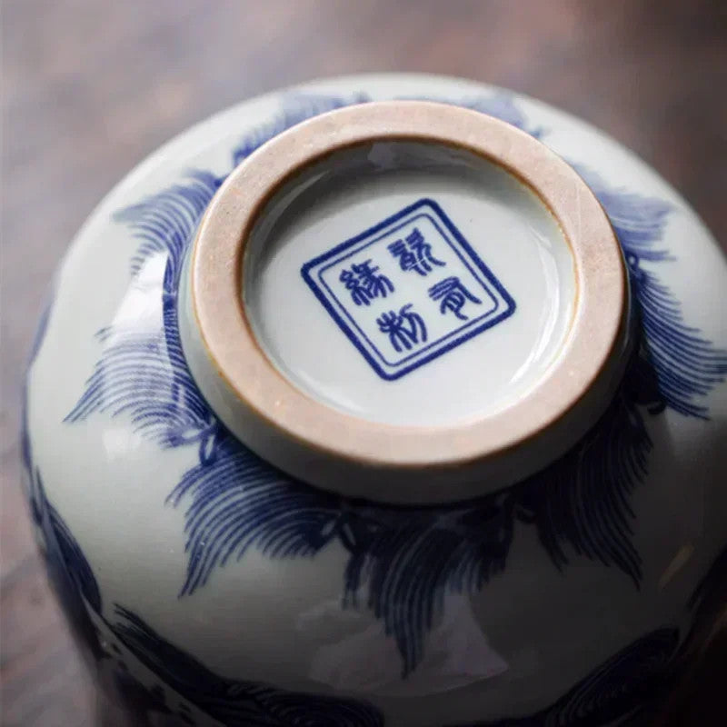 120ml Chinese Blue and White Ceramic Handpainted Koi Fish Tea Cup Master Cup