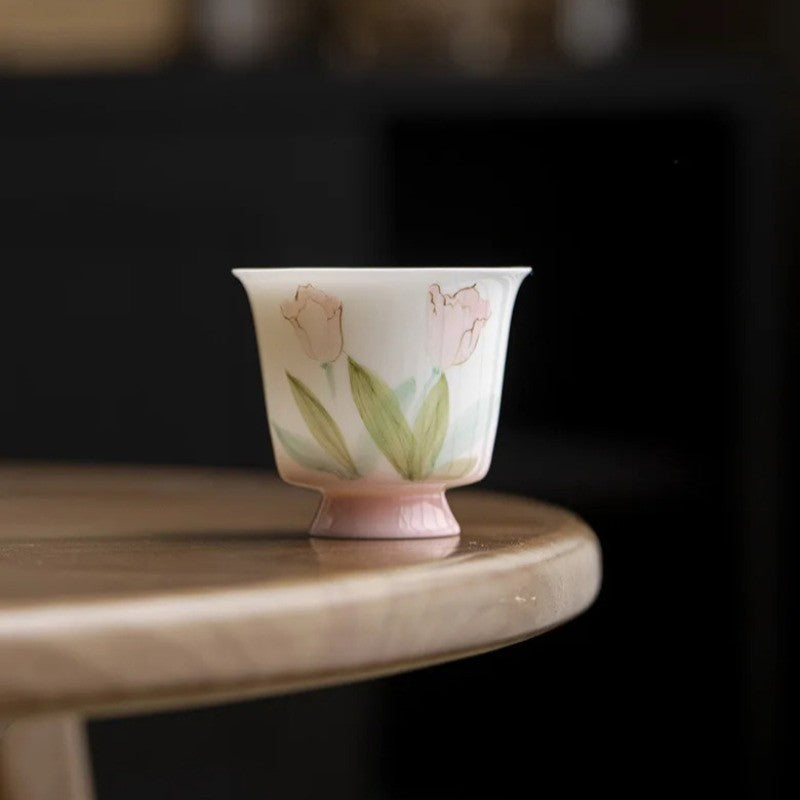 70ml Ceramic Handpainted Tulip High Footed Cup Tea-tasting Cup Master Cup