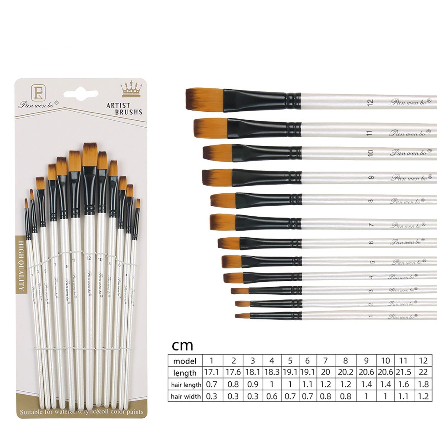 1 Set Nylon Wool Artist Paint Brushes For Watercolour Acrylic Gouache Tool