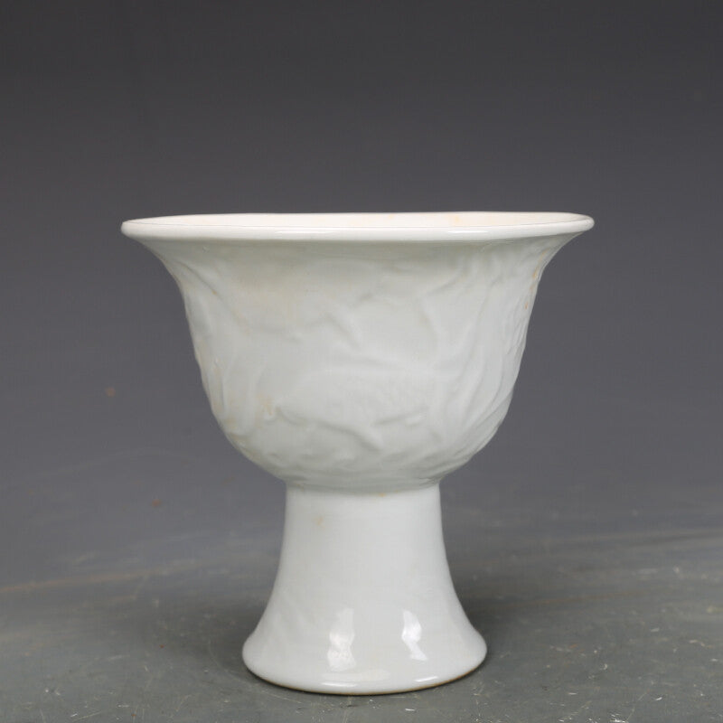 4.3" Chinese Yuan Nightlight Porcelain White Glaze Animal Dragon High Foot Cup