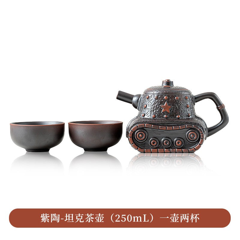 250mLChinese Tank Shaped Yixing Zisha Clay Teapot Unique Purple Clay Pot