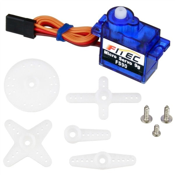 5 Pack FS90R Continuous Rotation Servo, Mini Size, 9g Weight, 32.6×12.5×27.3mm
