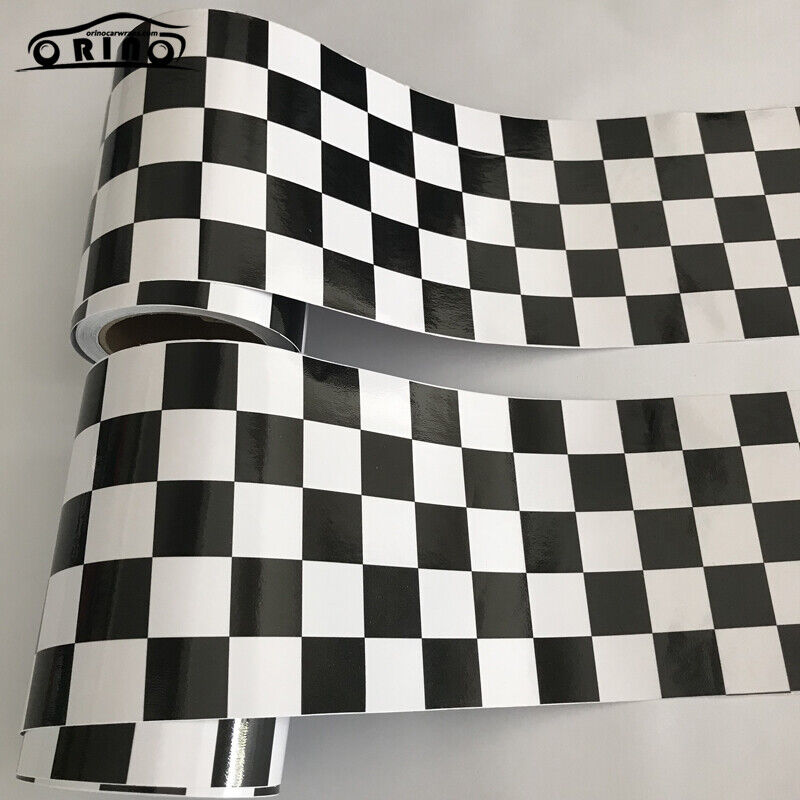 Car Vinyl Film Gloss Black White Checkered Racing Flag Foil Wrap Self Adhesive