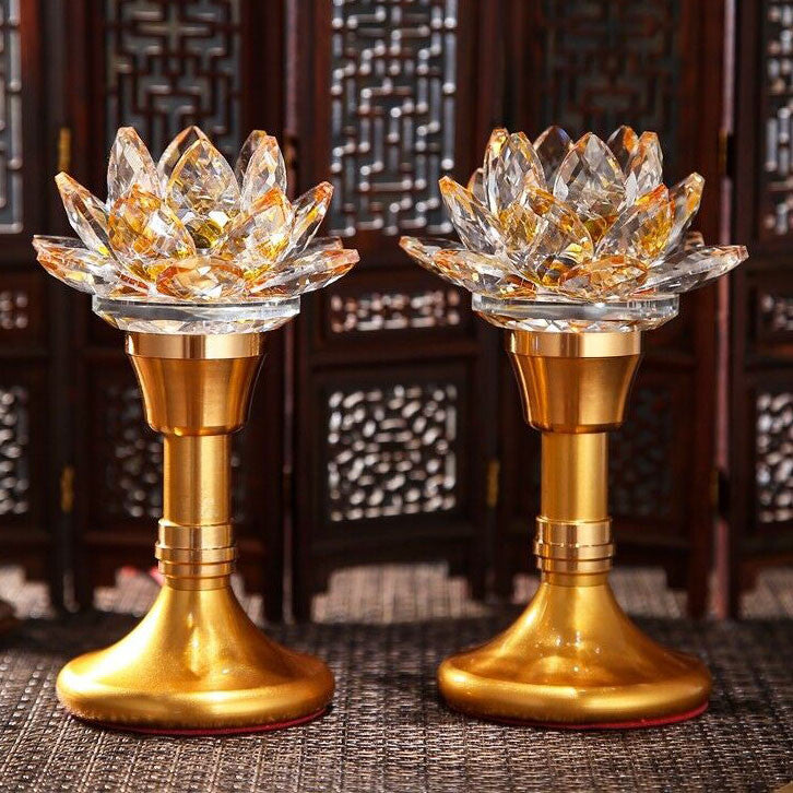 1pair 14cm Buddhism Alloy LED Lotus Lamp Shrine Temple Lights Lucky Home Decor