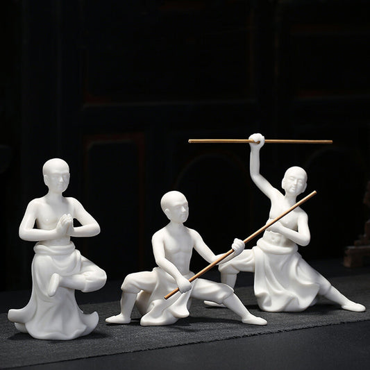 Kungfu Boy Shaolin Monk Statue Ceramic Tea Pet Home Decoration Tea Play Ornament