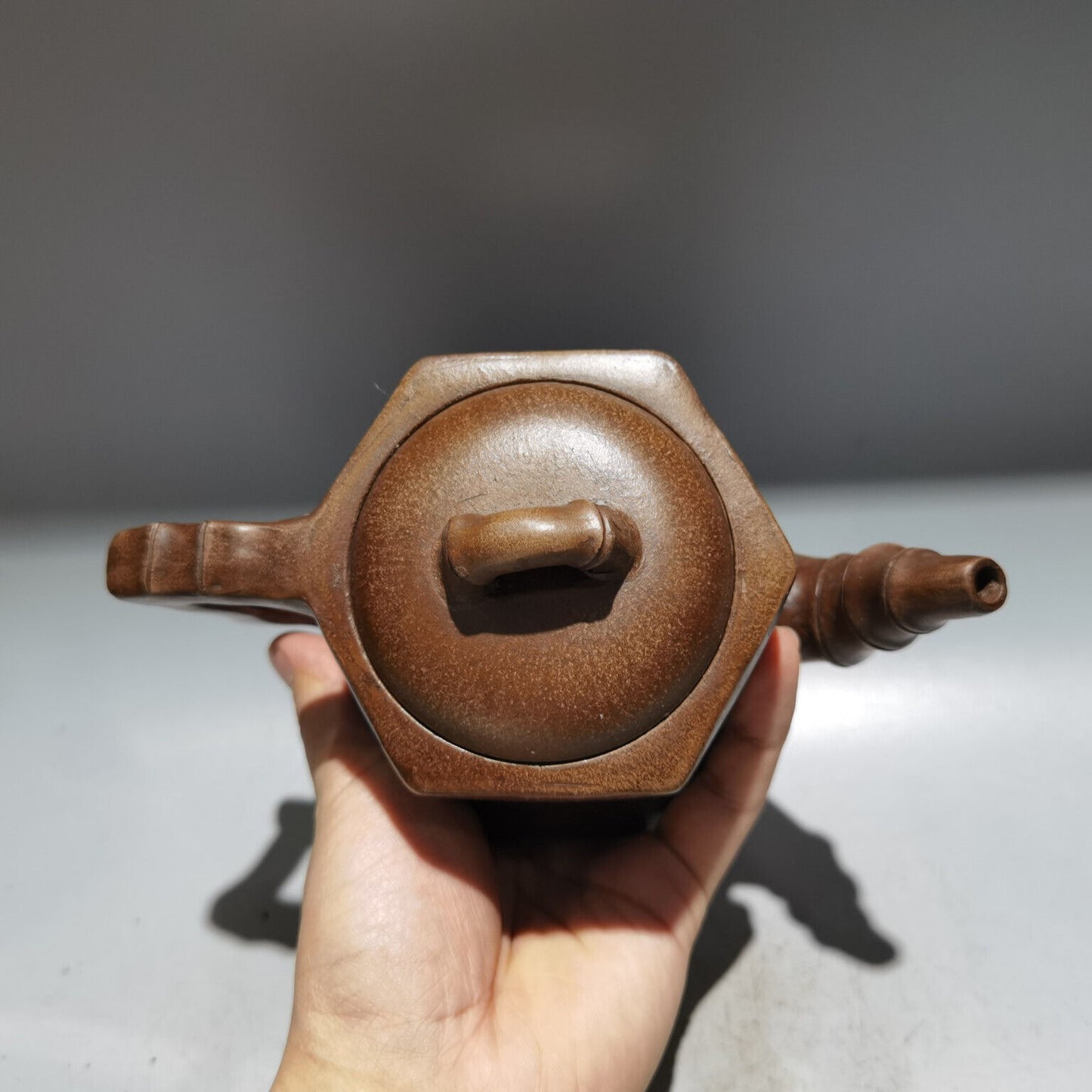 Chinese Yixing Zisha Clay Handmade Exquisite Teapot (六方刻字壶 底款:时大彬)