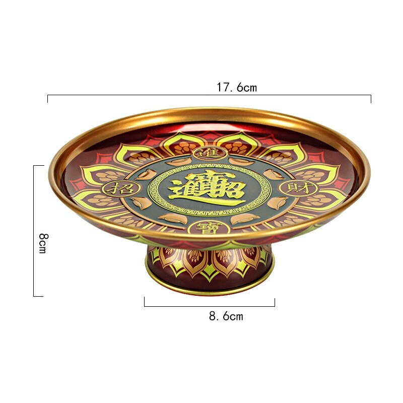 17.6cm China Metal Fruit Dish Buddhist Supplies Tribute Plate Buddha Hall Decor