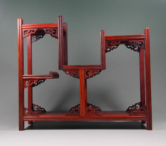 Rosewood Handwork Carved Stand Shelf for Netsuke Snuff Bottle Small Statue