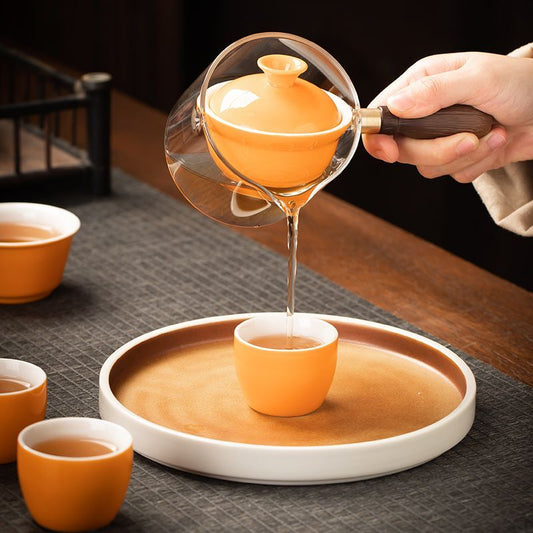 Chinese 360 Degree Rotation Teapot Household Ceramics Glass Teapot Portable