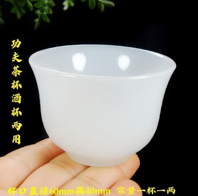 Chinese Jade Natural White Jade Handmade Work Teacup Wine Cup