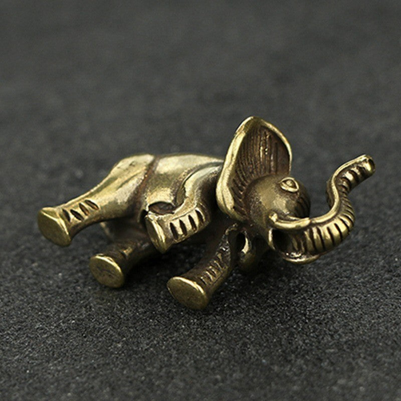 Solid Brass Elephant Statue Tea Pet Ornament Key Chain Pendant Car Hanging Toy