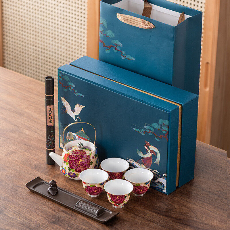 Tea Pot Tea Tray Cups Creative Enamel Color Tea Gift Luxury Business 7-piece Set