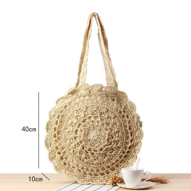 Straw Bag Round Woven Handmade Summer Polyester Crossbody Shoulder Bag Polyester