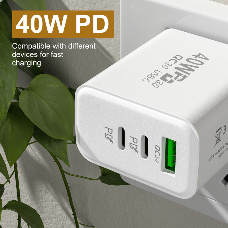 Dual PD 40W Fast Wall Charger Power Adapter For iPhone 15 Pro Max 14 Plus 13 12