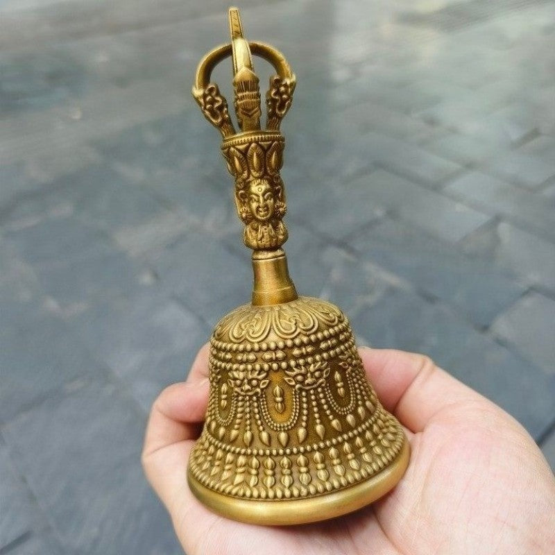 13cm Brass Five Shares King Kong Hand-cranked Bell Collection Decoration