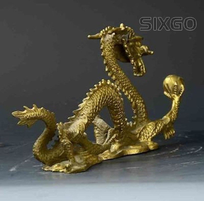 Chinese Luck Feng Shui Dragon Brass Hand-carved Statue figure table decoration