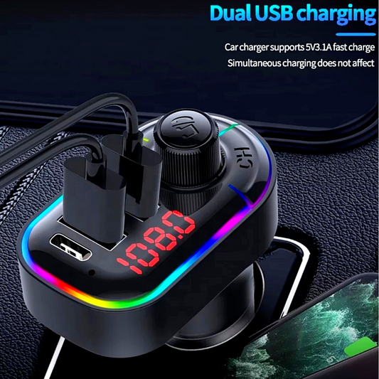 Cargador Rapido de Carro Coche Autos Vehiculo con Transmisor Bluetooth FM Dual