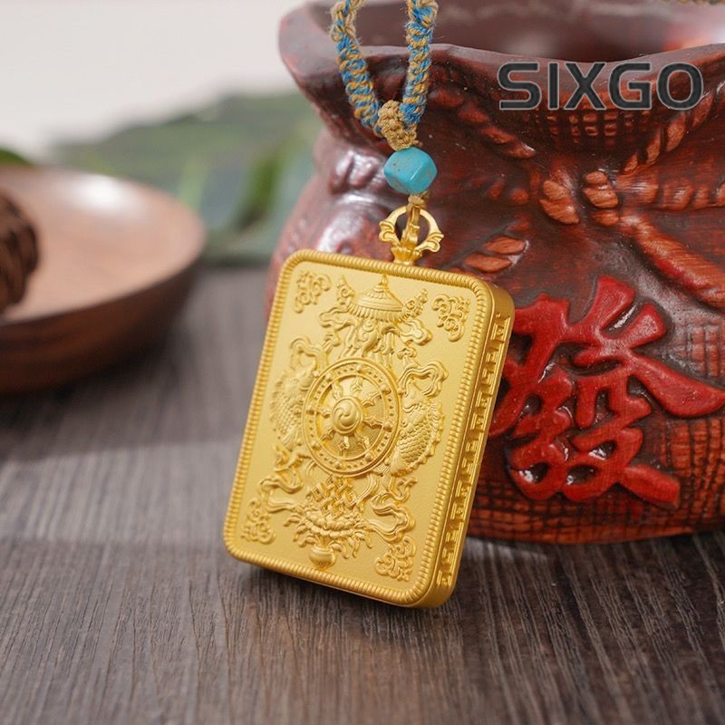Tibetan Thangka Pendant Necklace Yellow Jambhala Amulet Ethnic Buddhist Jewelry